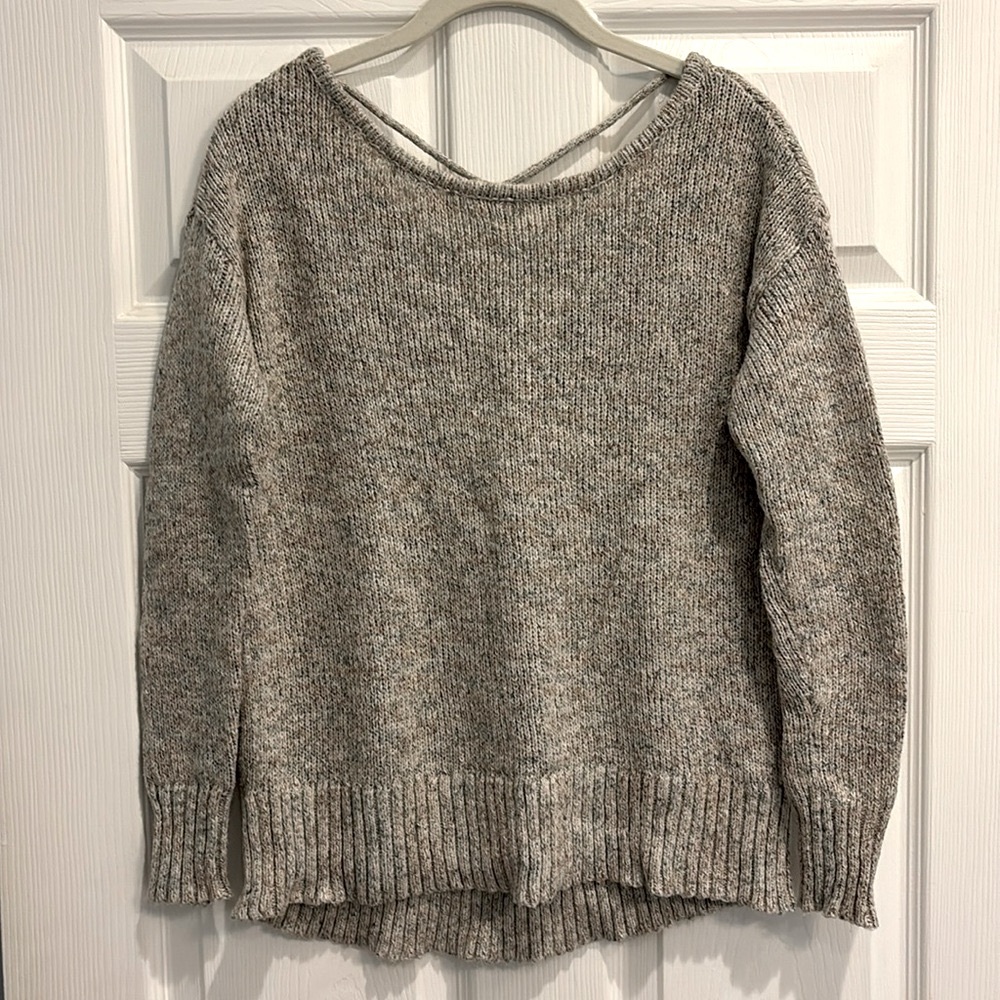 American Eagle Oatmeal Sweater with Criss-Cross Open Back